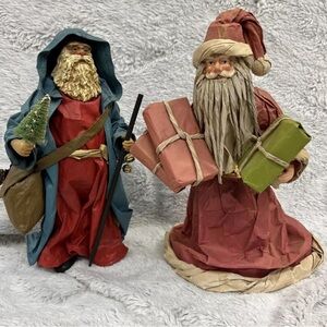 Vtg Clothtique by Possible Dreams Santa in Blue Hooded Robe w/ Paper Mache Santa